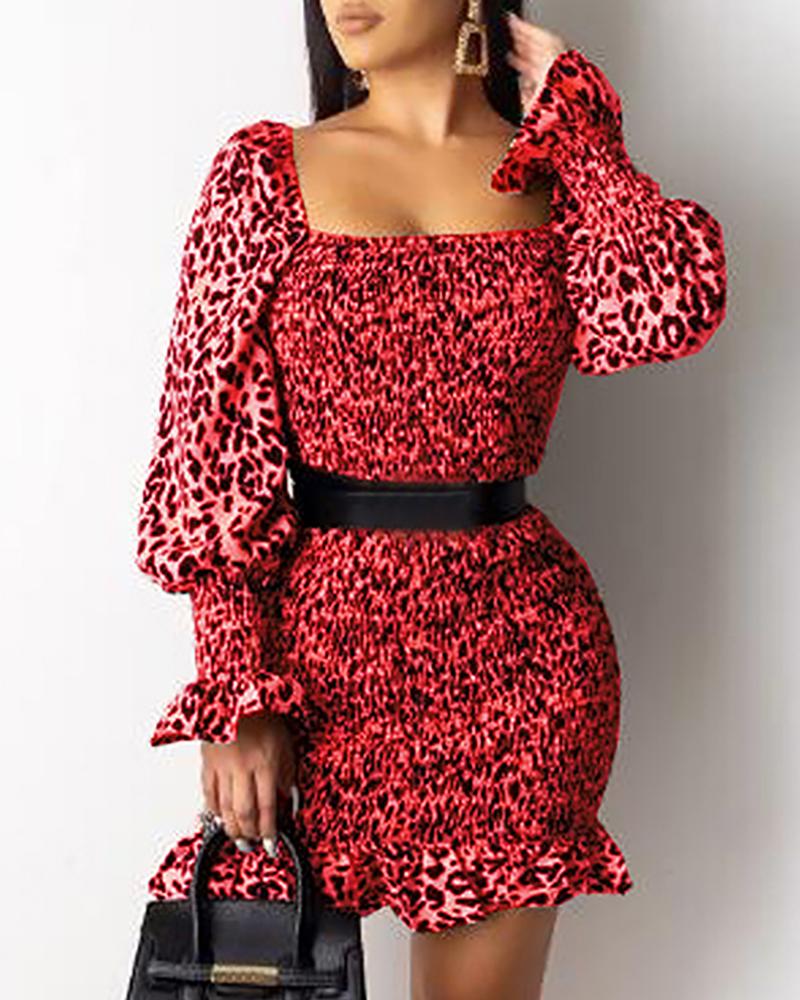 

Leopard Frill Hem Bodycon Dress, Red