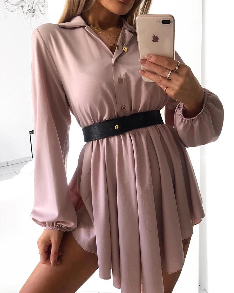 

Long Sleeve Pleated Design Irregular Shirt Dress