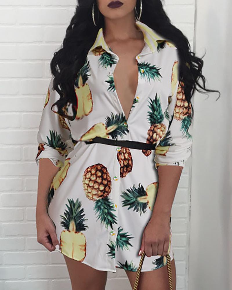 

Multicolor Print Casual Shirt Dress, White