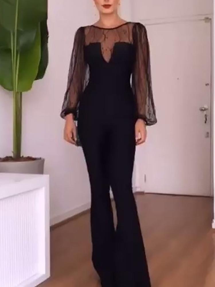 

Mesh Lantern Sleeve Insert Jumpsuit, Black