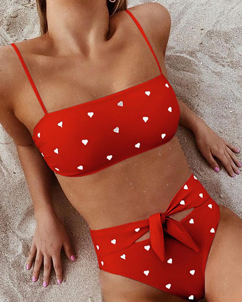 

Heart Print Spaghetti Strap Bikini Sets, Red