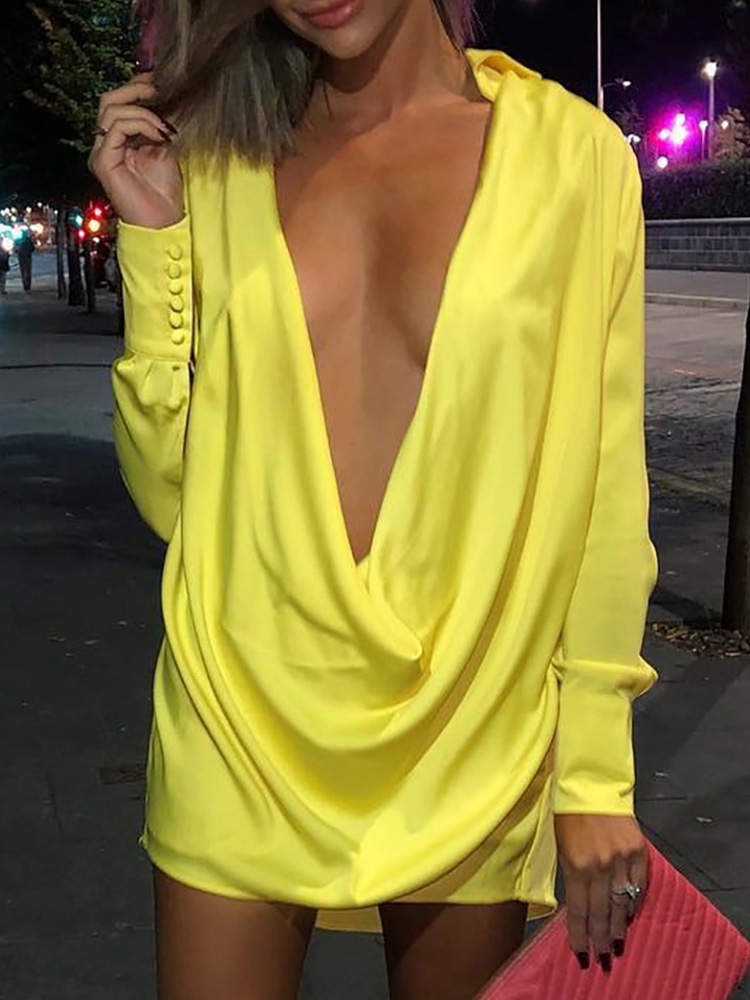 

Plunge Cowl Neck Design Party Dress, Yellow