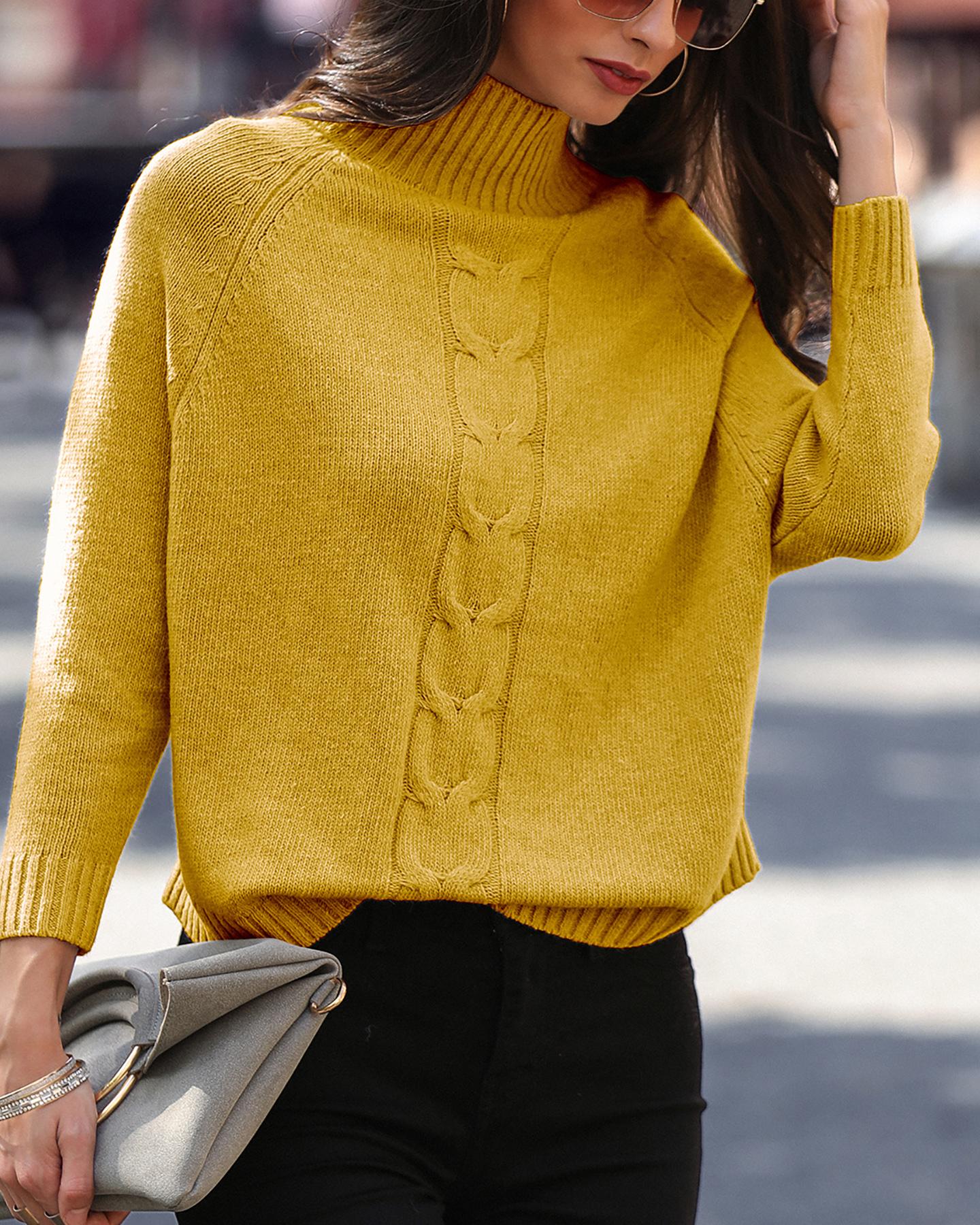 

High Neck Dolman Sleeve Sweater, Yellow