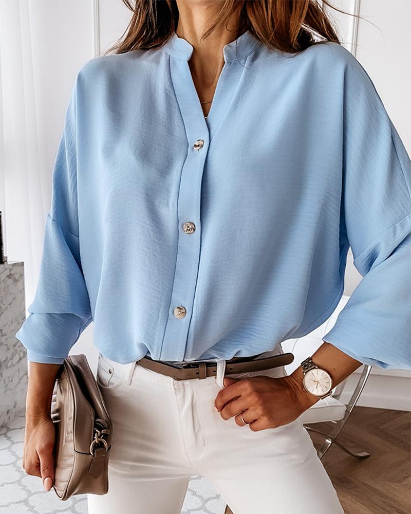 

Button-Up Long Sleeve Blouse, Sky blue