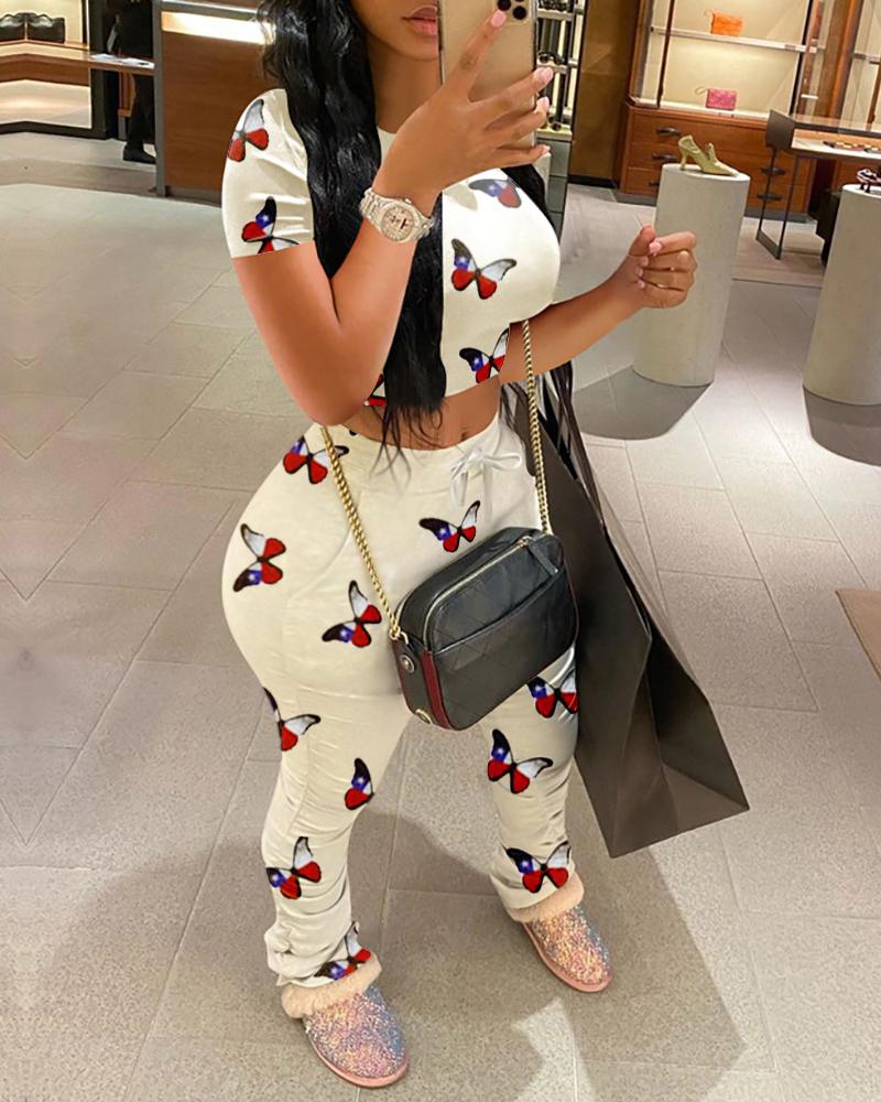 

Butterfly Print Top & Pant Set, White