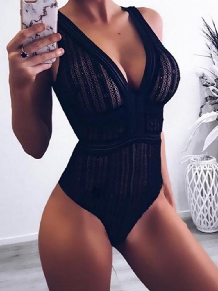 

Double V Sleeveless Lace Bodysuit
