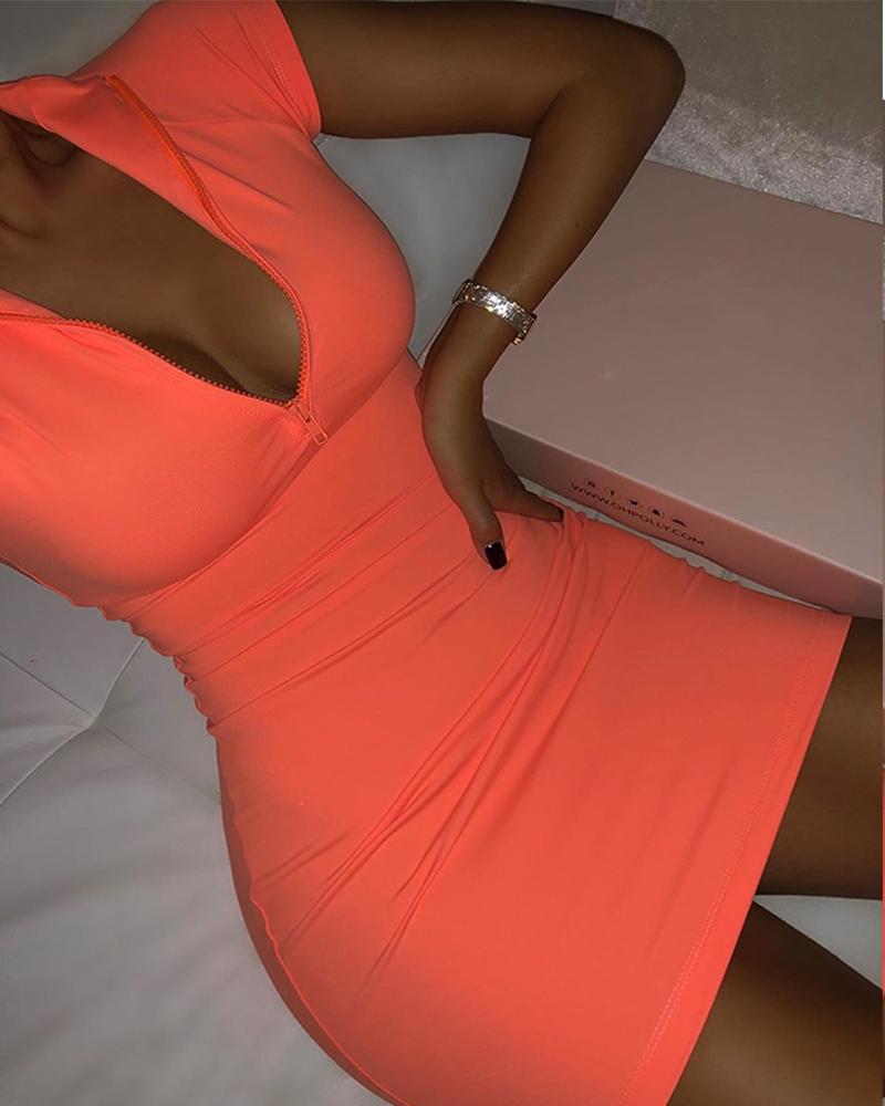 

Sexy Deep V Bodycon Mini Dress, Orange