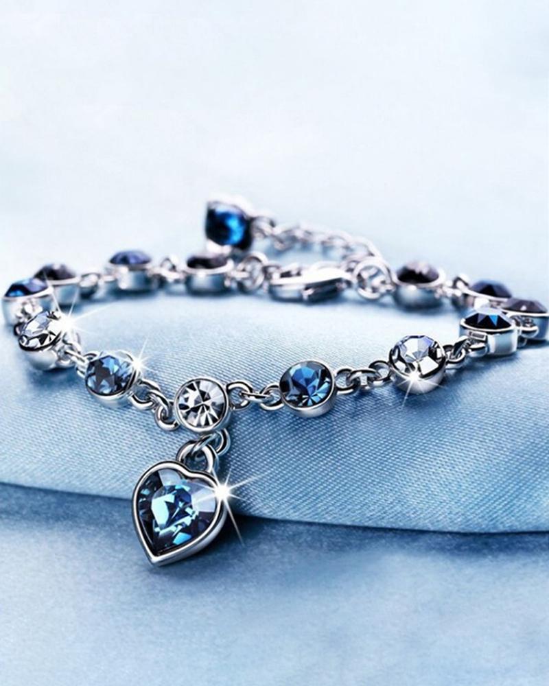 

Heart Pattern Rhinestone Bracelet Set, Blue