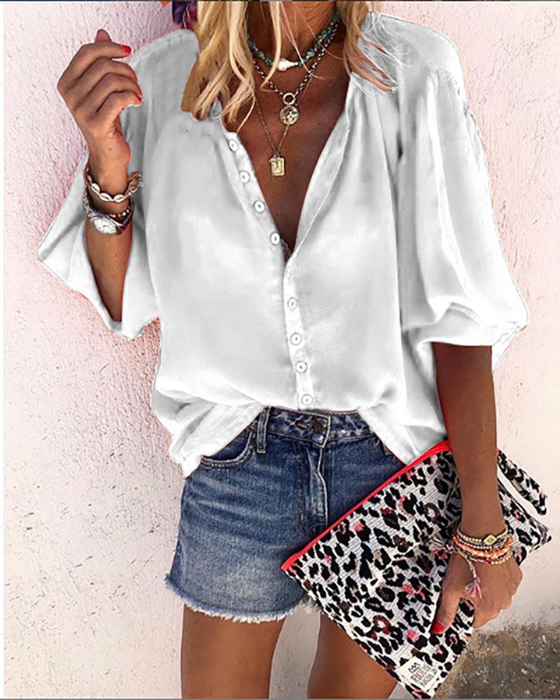 

V-neck Half Sleeve Casual Shirt, White
