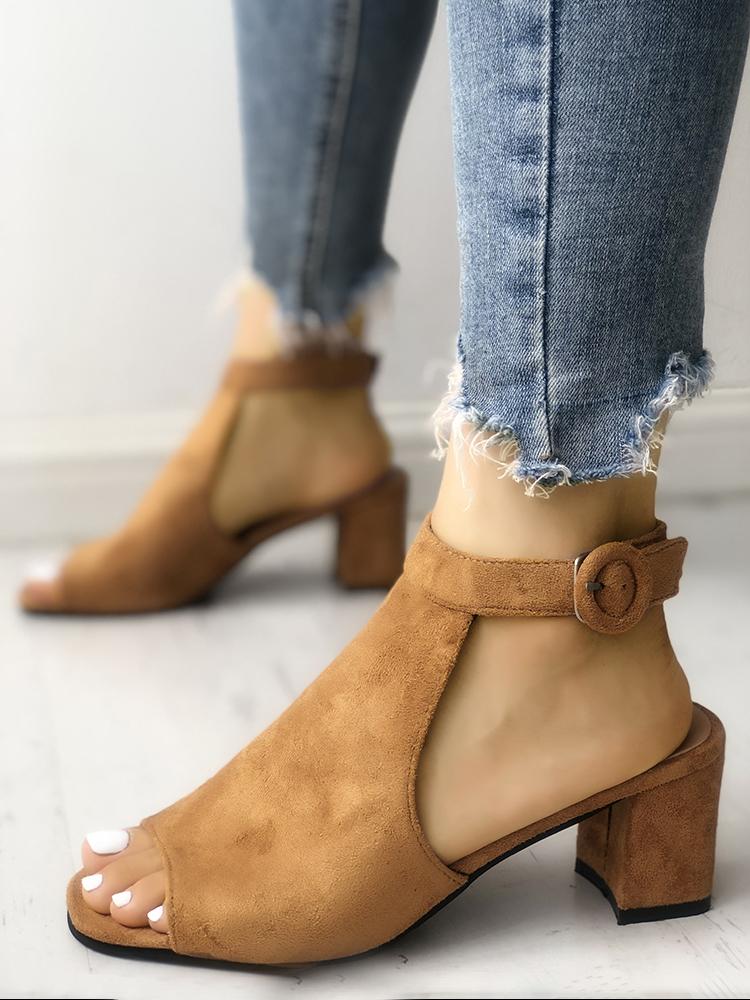 

Solid Peep Toe Slingback Chunky Heeled Sandals