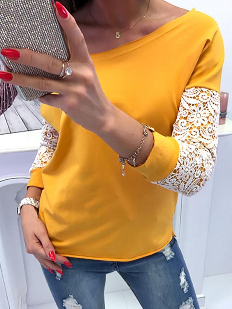 

Crochet Lace Insert Long Sleeve, Yellow