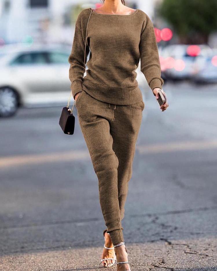 

Solid Long Sleeve Pocket Design Oversize Tracksuit, Khaki