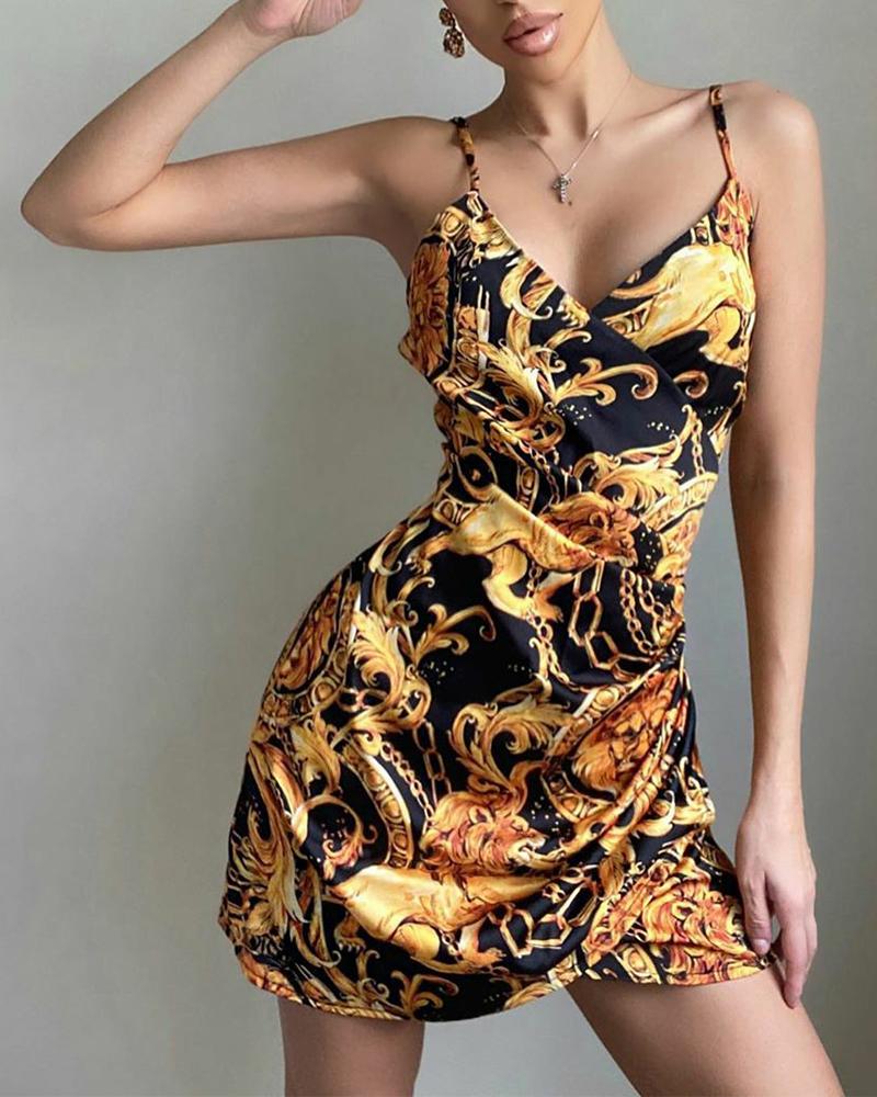 

Baroque Print Cami Mini Dress, Gold