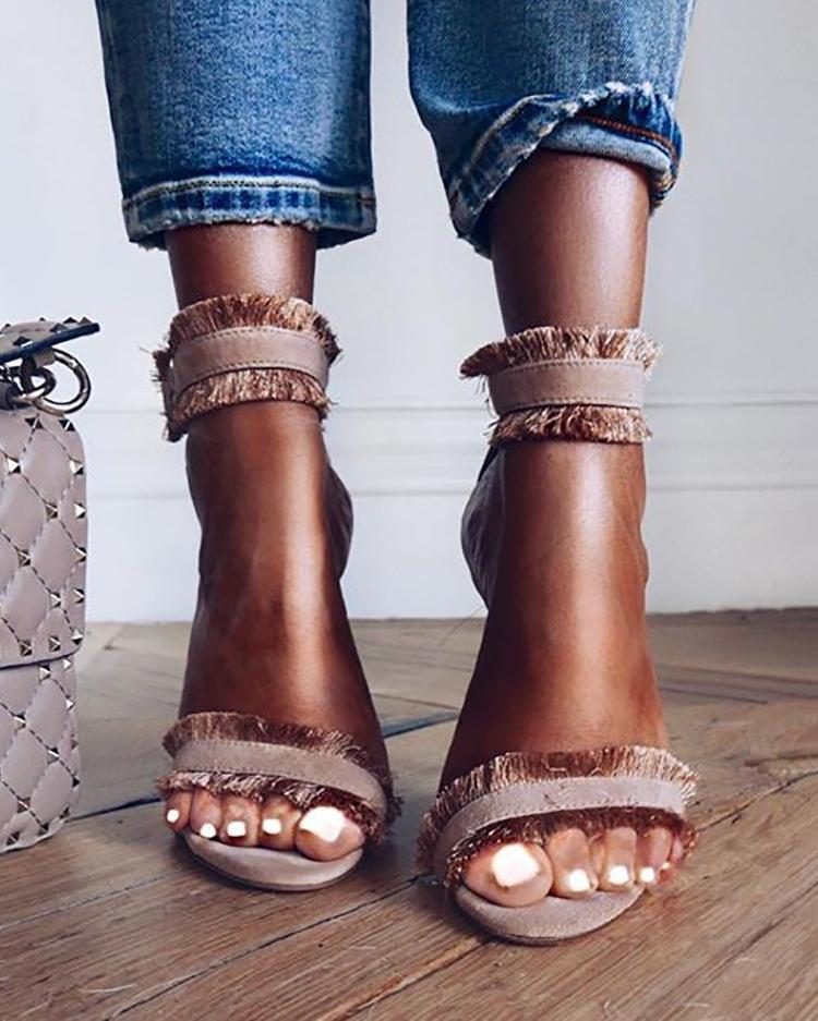 

Sexy Tassel Splicing Open Toe Thin Sandals, Pink;black