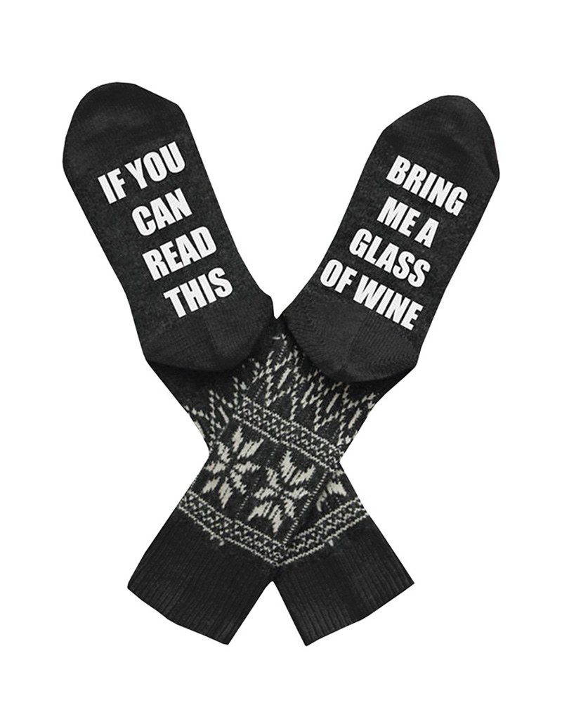 

1Pair Letter Print Colorblock Socks, Black