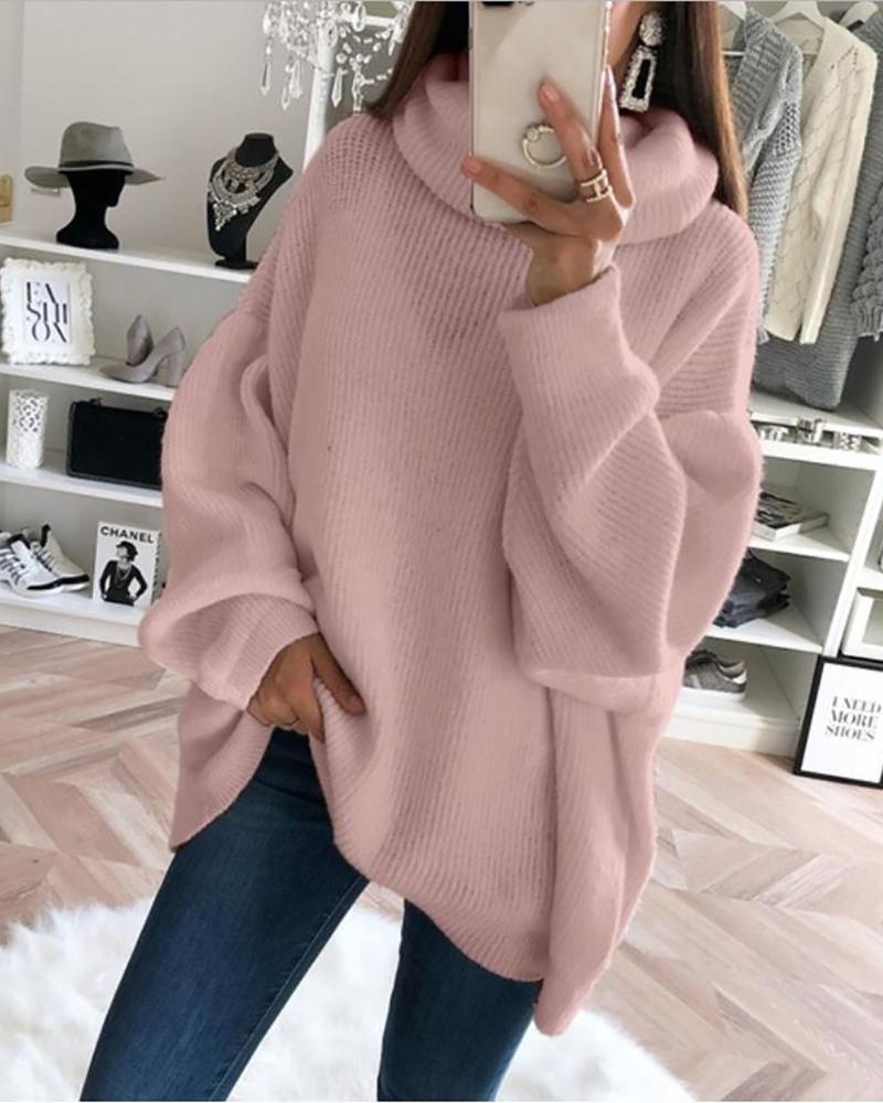 

Solid High Neck Long Sleeve Ribbed Sweater
