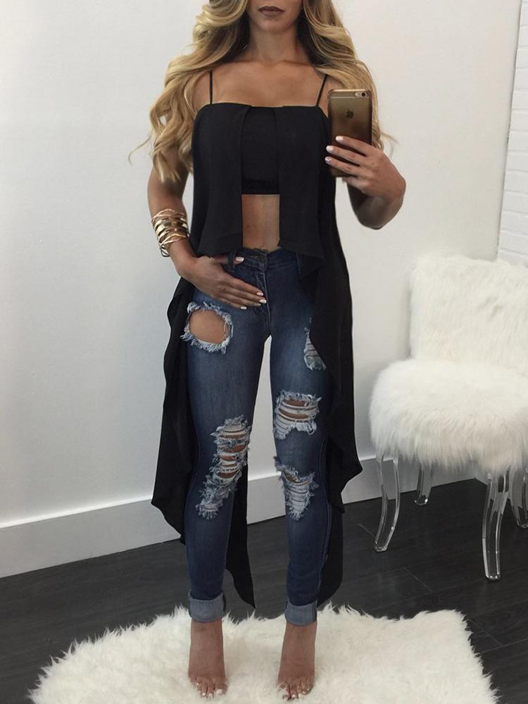 

Stylish Spaghetti Strap Irregular Hem Blouse