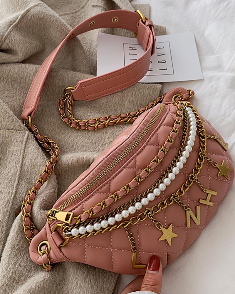 

Letter Chain Decor Zip Front Fanny Pack, Pink