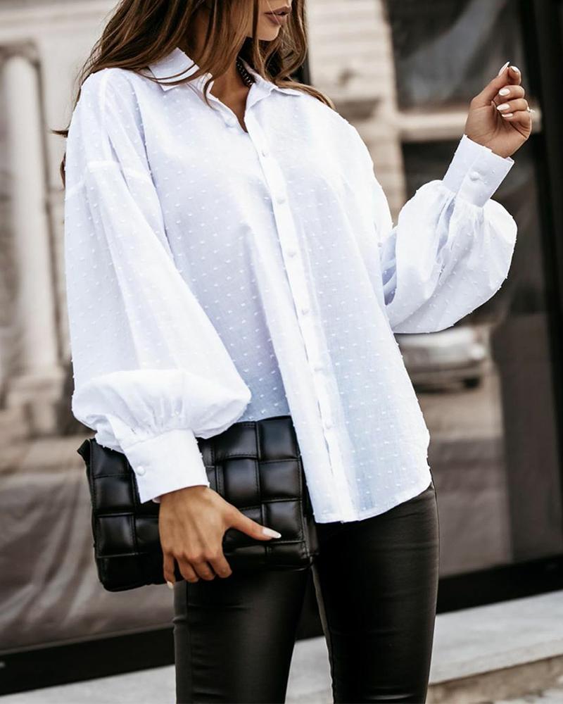 

Solid Bloomer Sleeve Loose Blouse, White