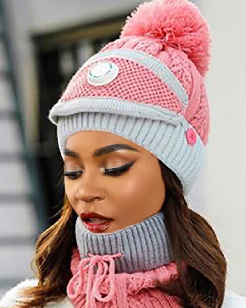 

Knit Pom Pom Beanie With Scarf & Vavle Face Mask, Pink