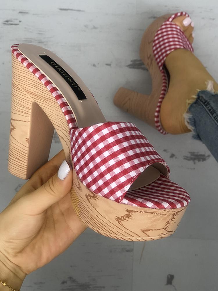 

Plaid Single Strap Platform Chunky Heeled Sandals
