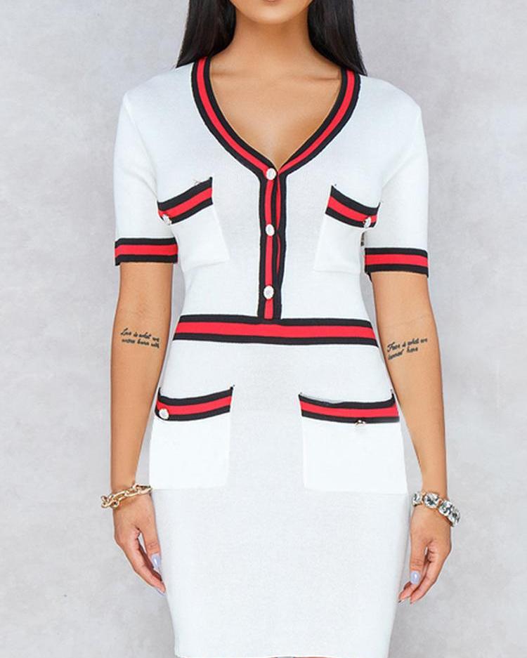

Contrast Binding Striped Tape Mini Dress, White