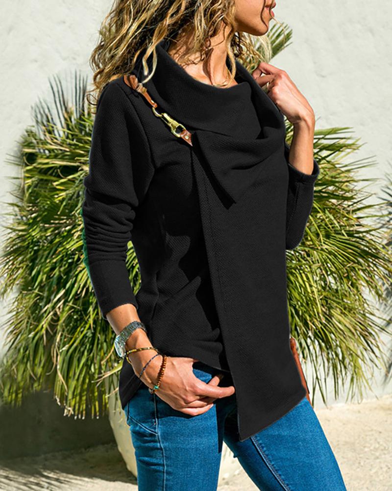 

Metallic Hang Buckle Casual Top, Black