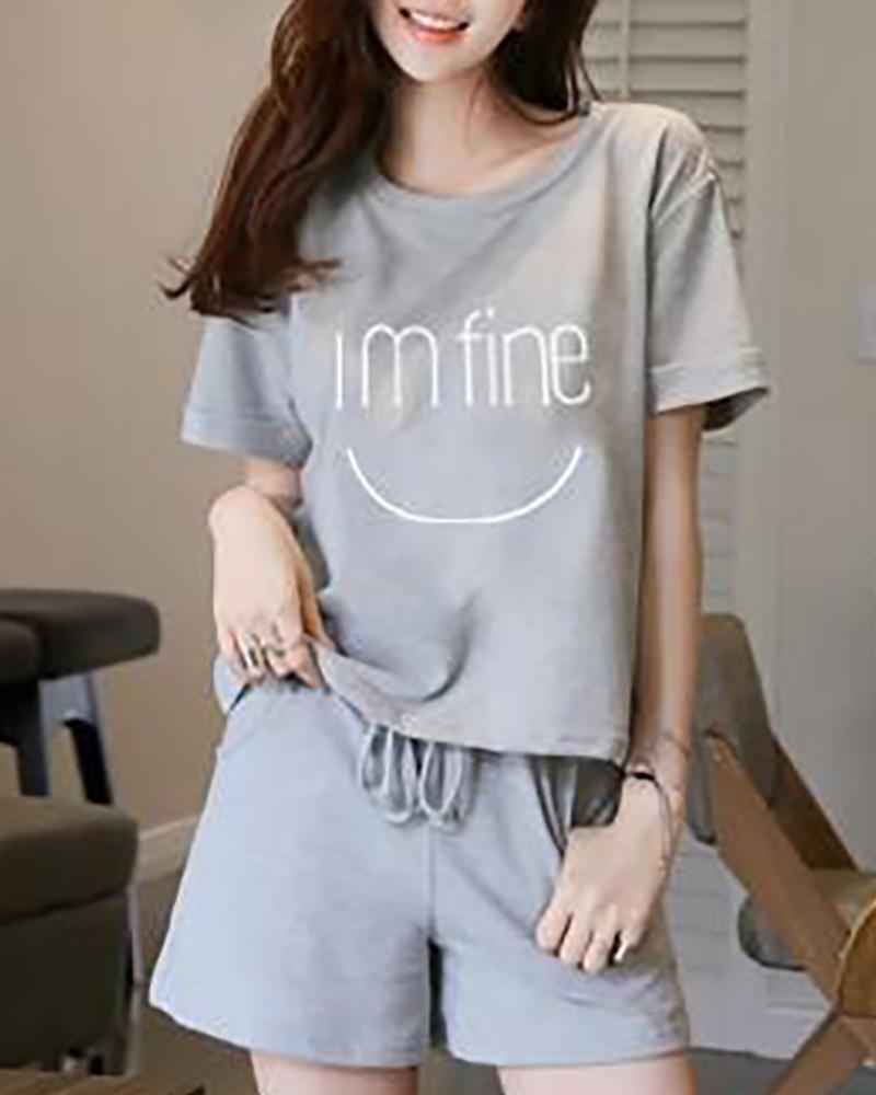 

Short Sleeve Striped Print Pajamas Set, Gray