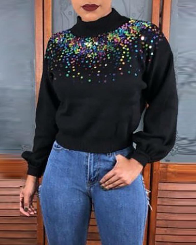 

Sequins Detail Long Sleeve Casual Sweatshirt
