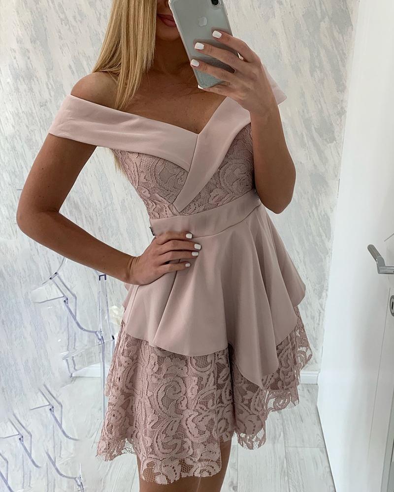 

Off Shoulder Layered Lace Insert Dress