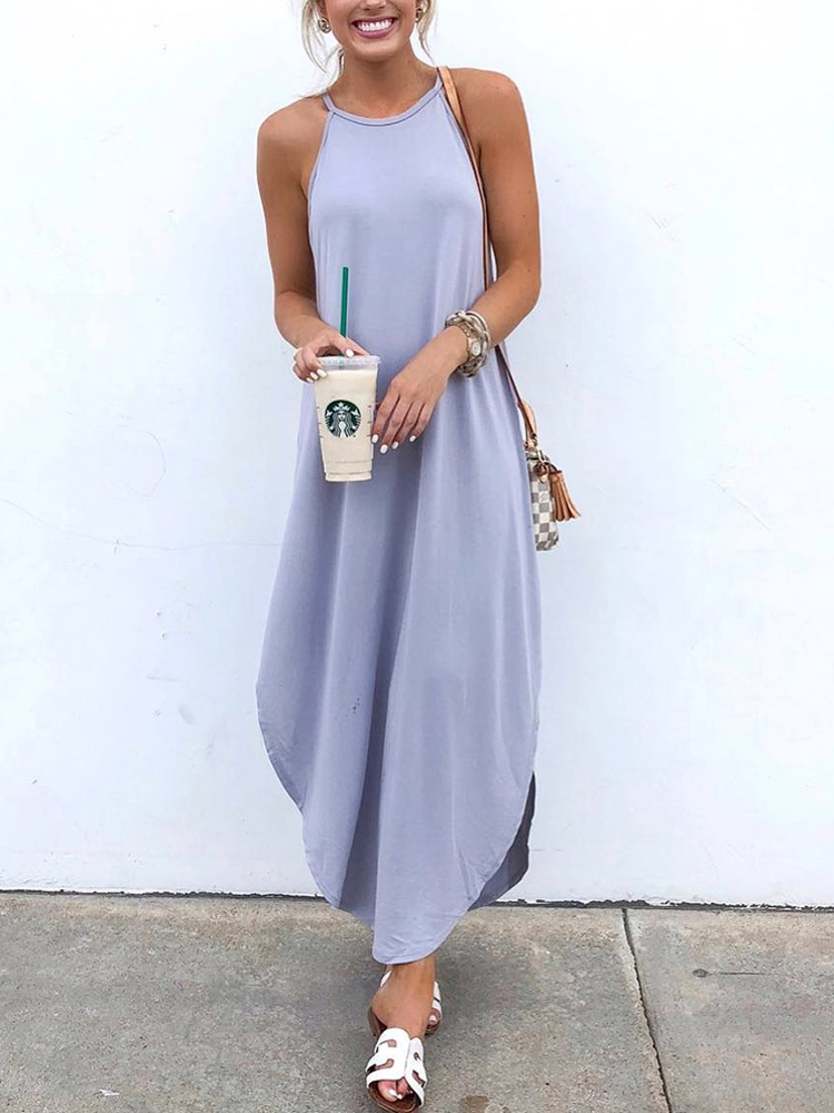 

Solid Irregular Curved Hem Casual Dress, Light purple
