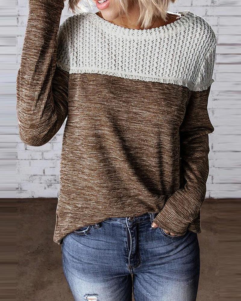 

Knit Colorblock Casual Sweater, Brown