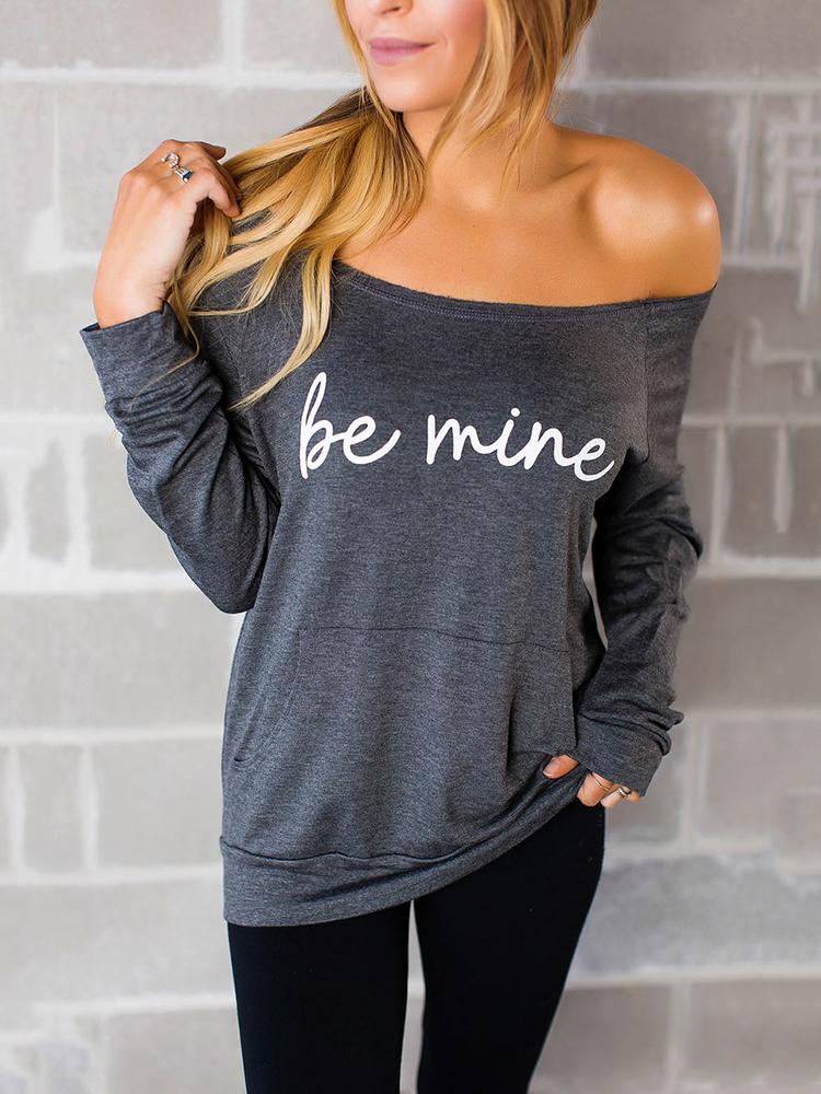 

Fashion Off Shoulder Letter Print T-shirt