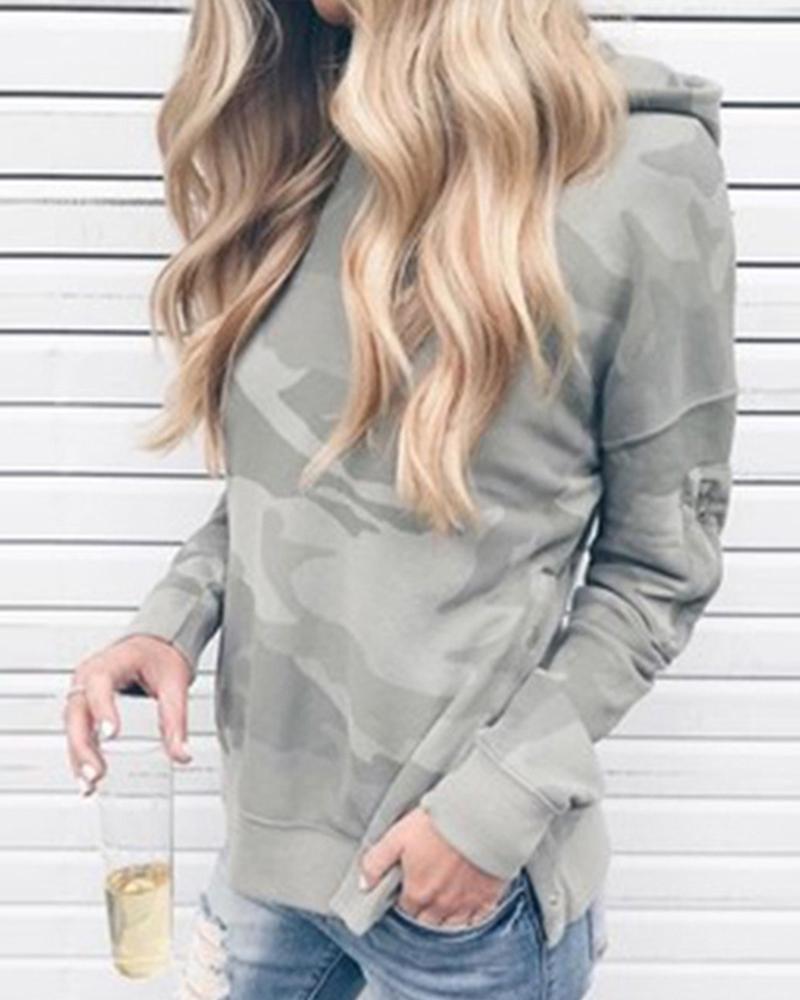 

Long Sleeve Camouflage Hooded Top, Gray