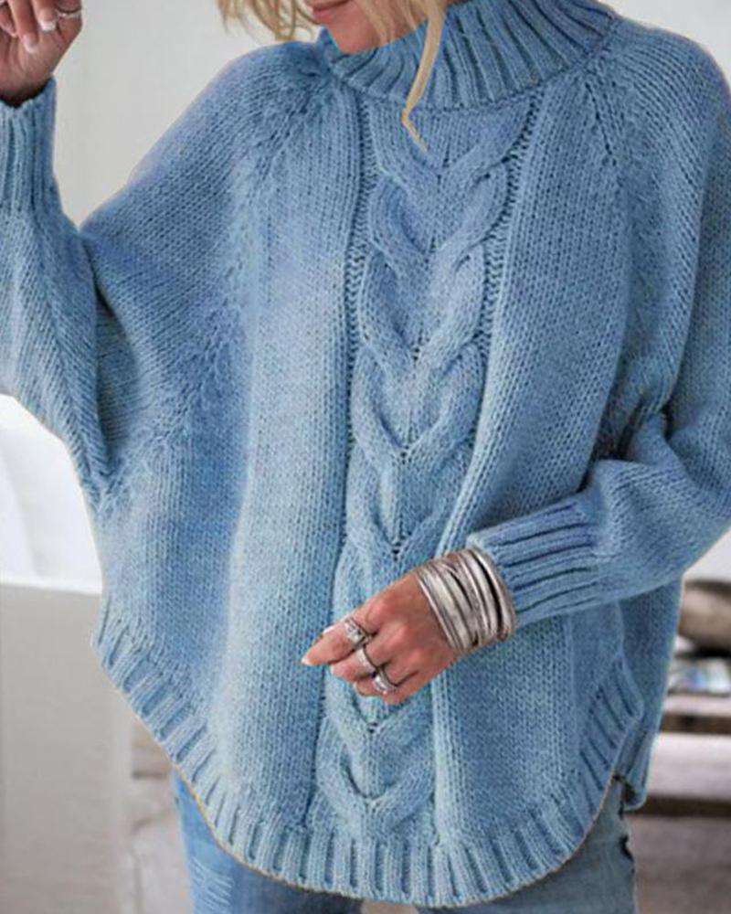 

High Neck Dolman Sleeve Sweater, Blue