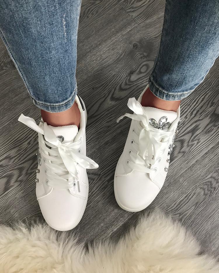 

Shiny Embellished Low Top Sneakers, White