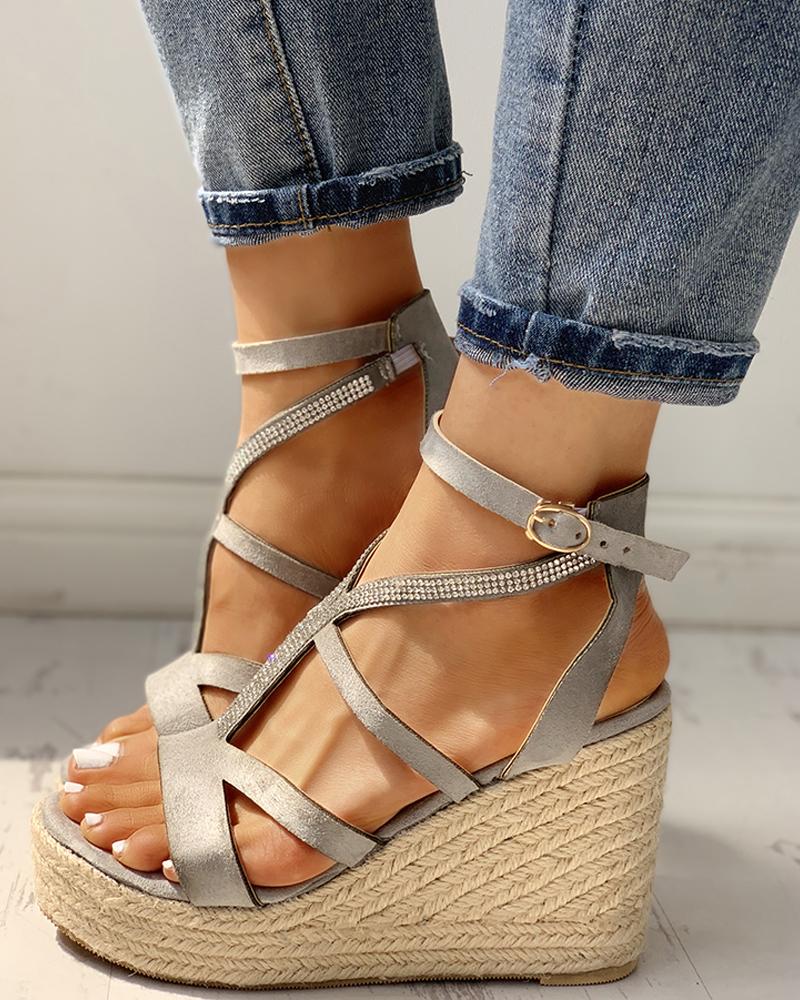 

Studded Detail Platform Espadrille Wedge Sandals, Silver