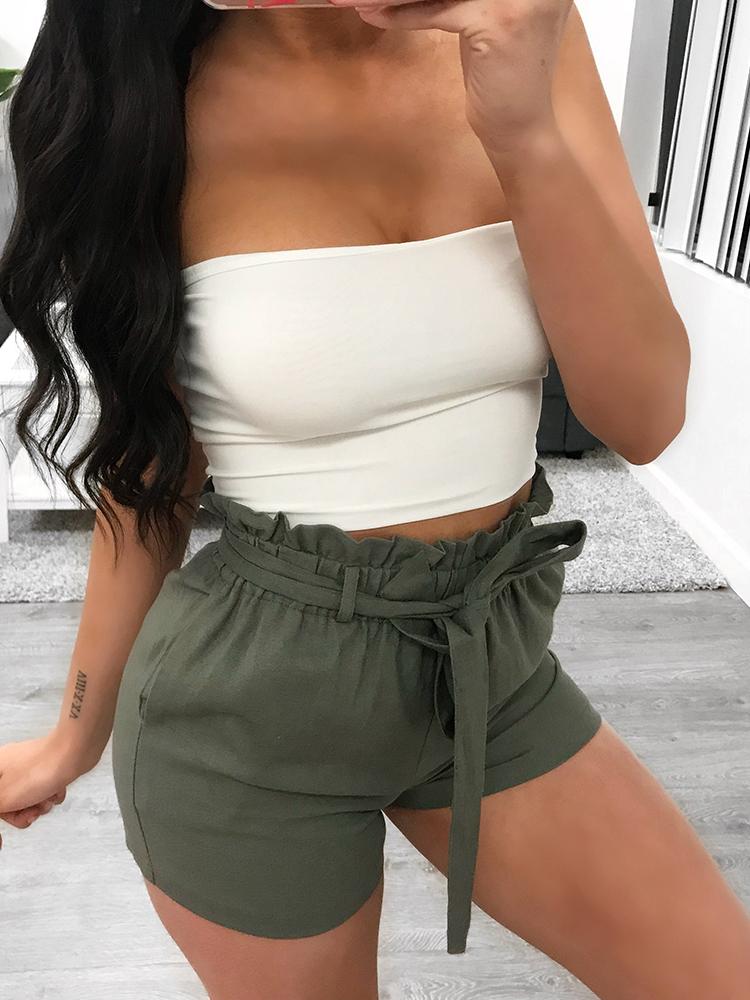 

Solid Frill Waist High Waist Shorts