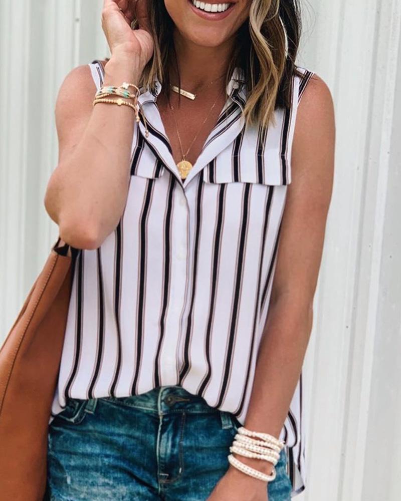 

Striped Sleeveless Casual Blouse, White