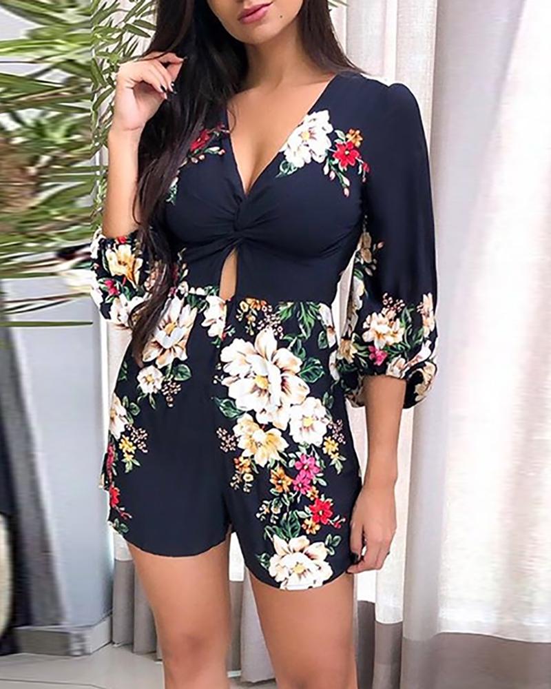

Twisted Detail Floral Print Casual Romper, Multicolor