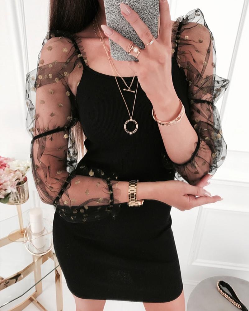

Dot Mesh Bodycon Dress, Black