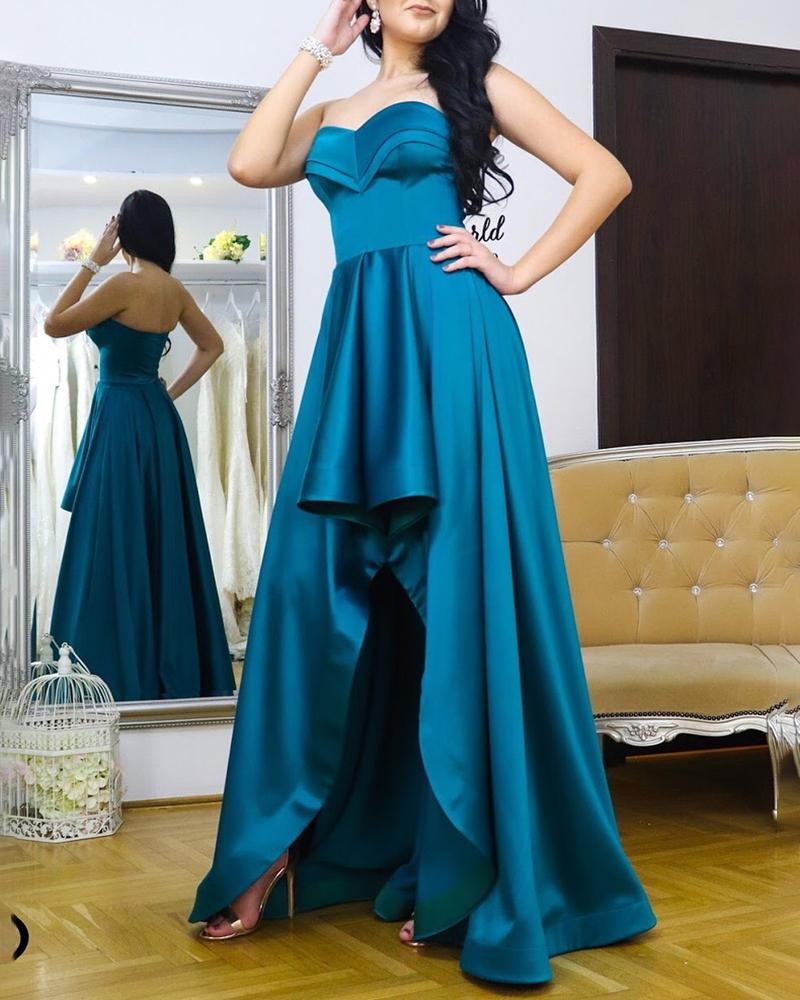 

Dip Hem Ruffles Tube Evening Dress, Blue