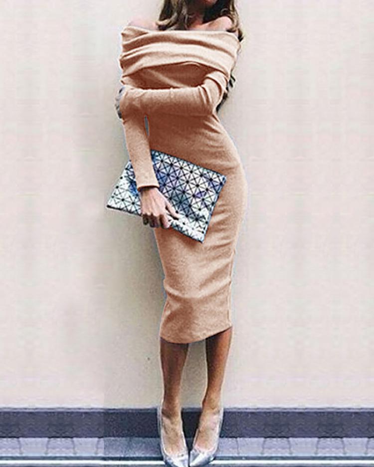 

Sexy Off Shoulder Slim Fit Midi Dress, Pink