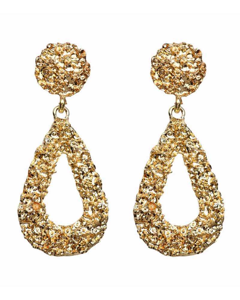 

Textured Studded Teardrop Pattern Earring, Gold