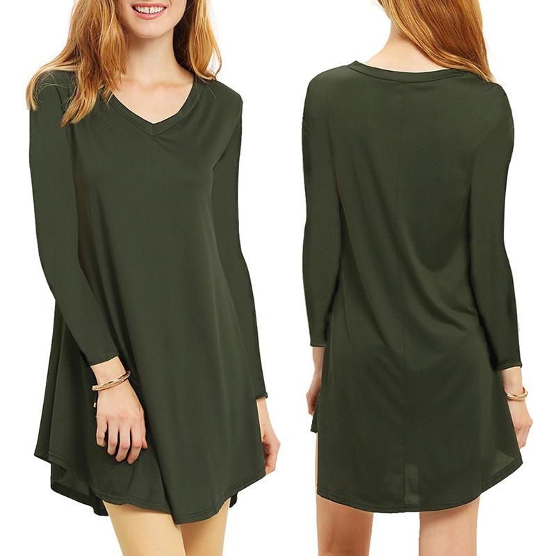 

Trendy V Neck Casual T-shirt Dress, Army green