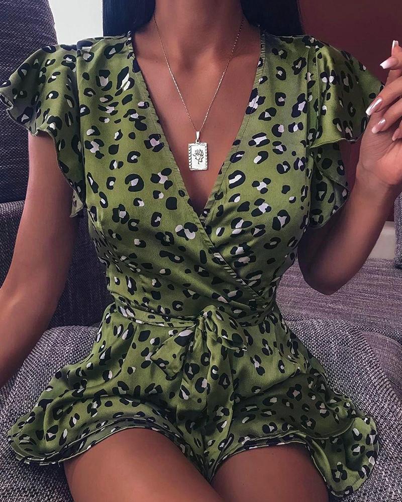 

Leopard Print Ruffle Hem Dress, Green