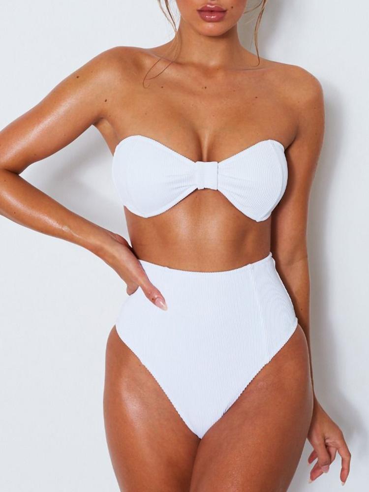 

Sexy Solid Strapless High Waist Bikini Sets, White