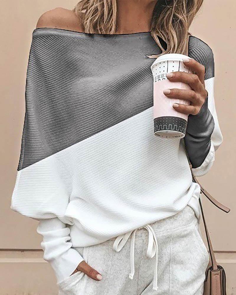 

Batwing Sleeve Colorblock Casual Blouse, White