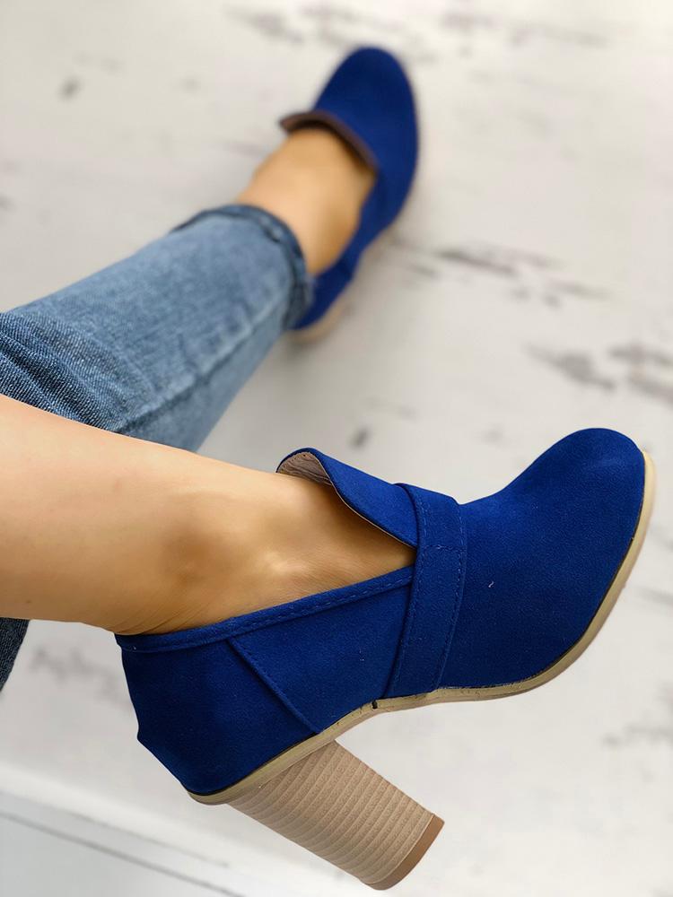 

Suede Closed Toe Bandage Chunky Heels, Blue