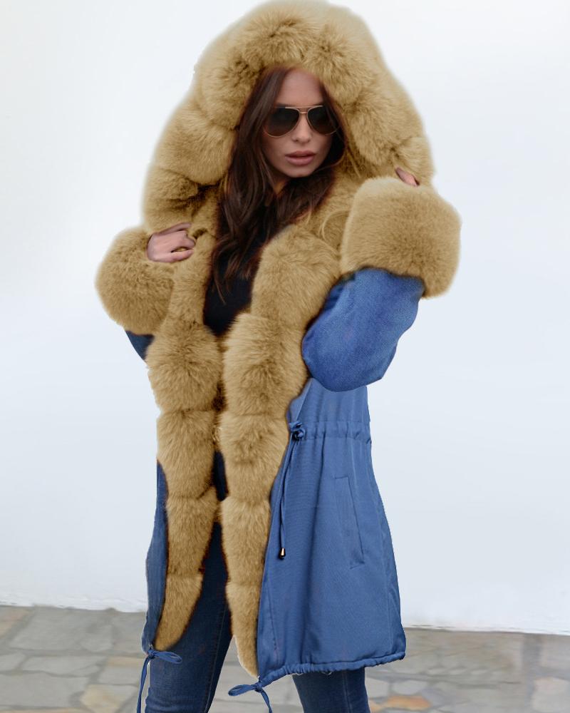 

Plain Faux Fur Casual Coat, Blue